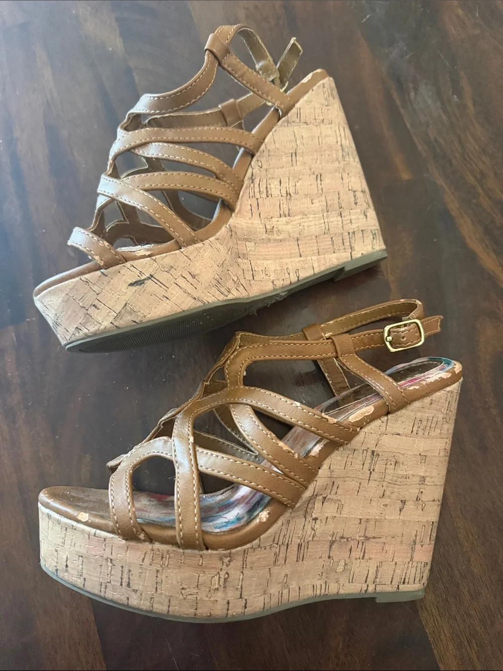 Madden Girl Tan Strappy Wedge Sandals